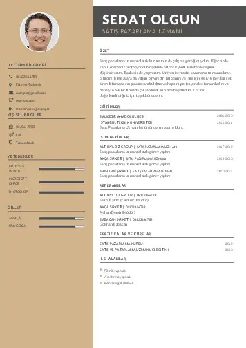 Satış Pazarlama CV Örnekleri cv indir